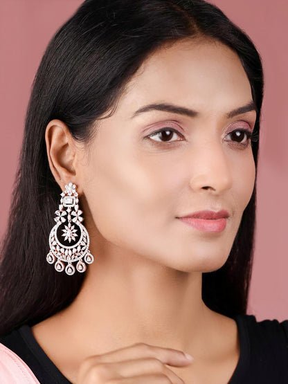 American Diamond Rose Gold Plated Crescent Drop Earring