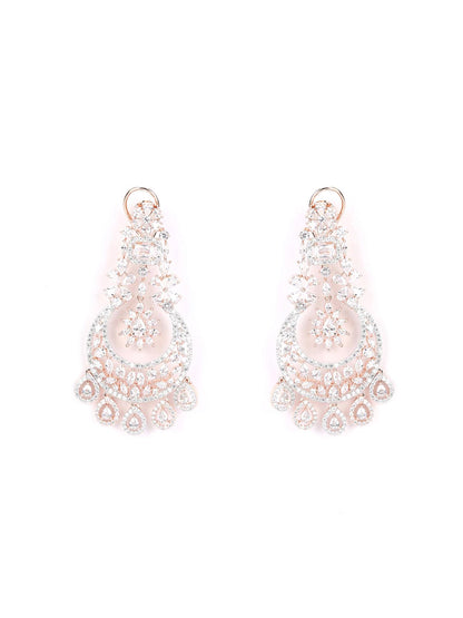 American Diamond Rose Gold Plated Crescent Drop Earring