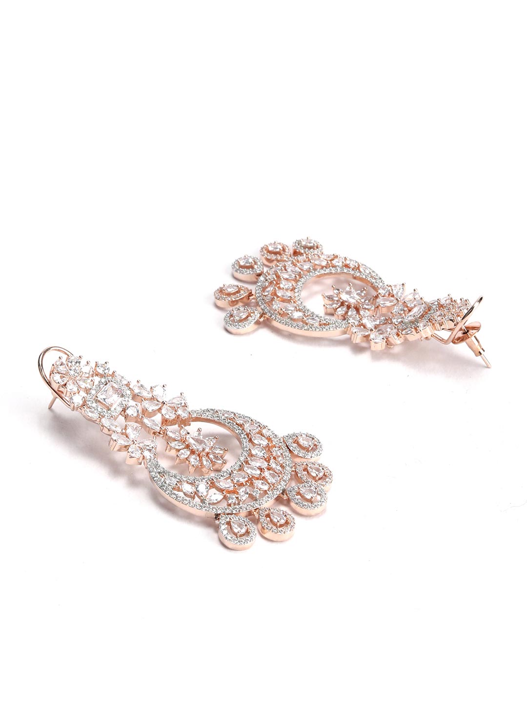American Diamond Rose Gold Plated Crescent Drop Earring