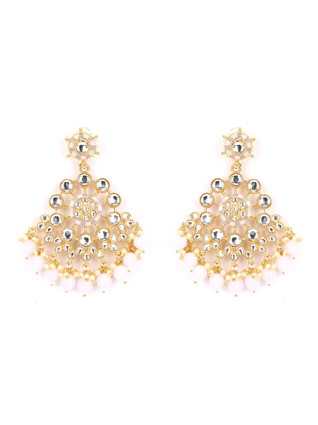 Pink Grey Pearls Kundan Gold Plated Drop Earring