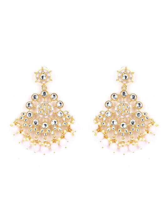 Pink Grey Pearls Kundan Gold Plated Drop Earring