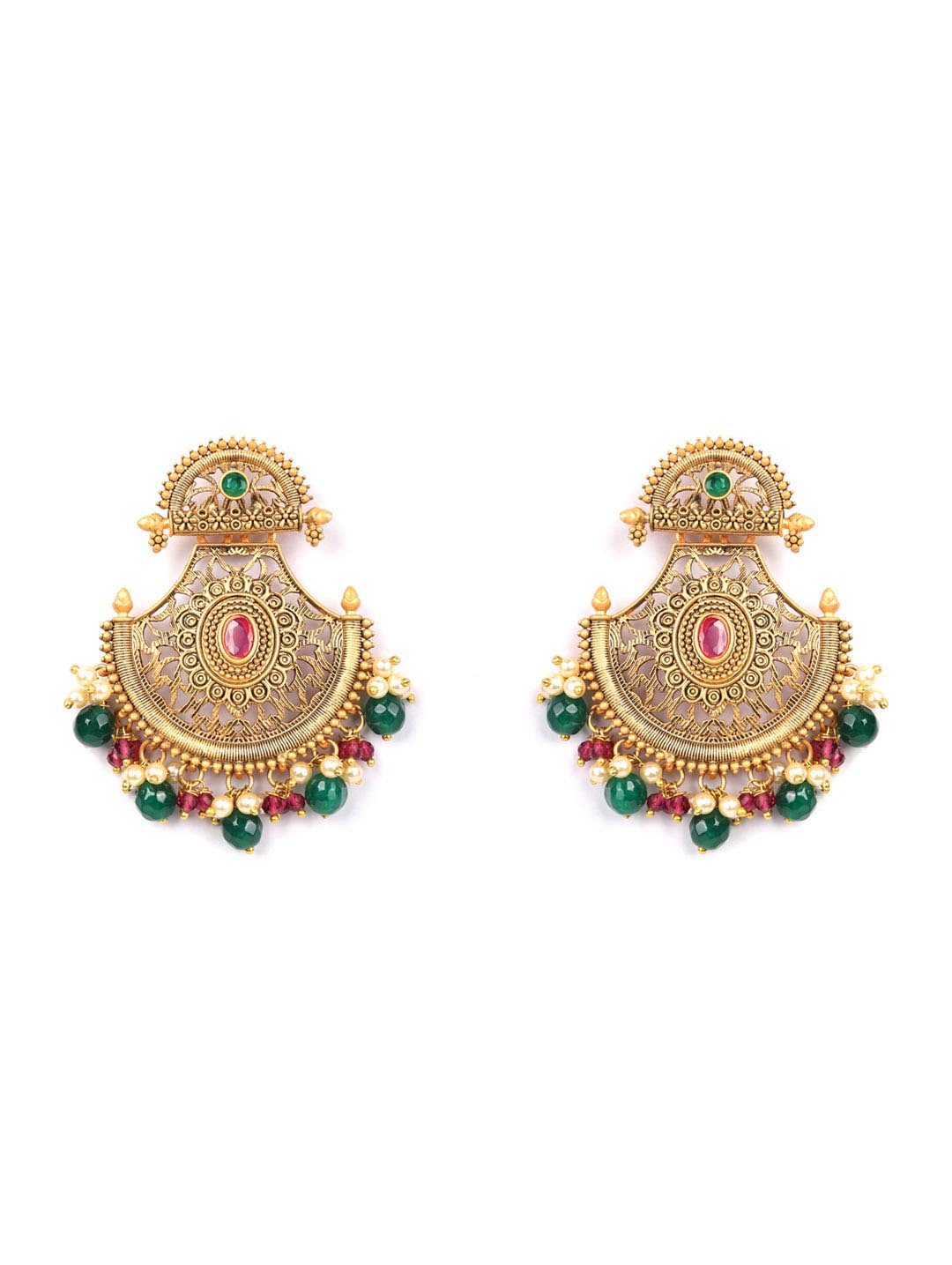 Multi Color Stones Beads Pearls Gold Plated Chandbali Earring