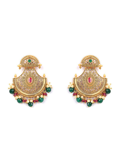 Multi Color Stones Beads Pearls Gold Plated Chandbali Earring