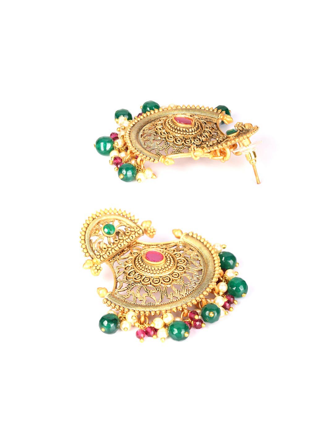 Multi Color Stones Beads Pearls Gold Plated Chandbali Earring