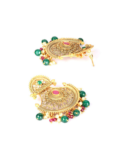 Multi Color Stones Beads Pearls Gold Plated Chandbali Earring