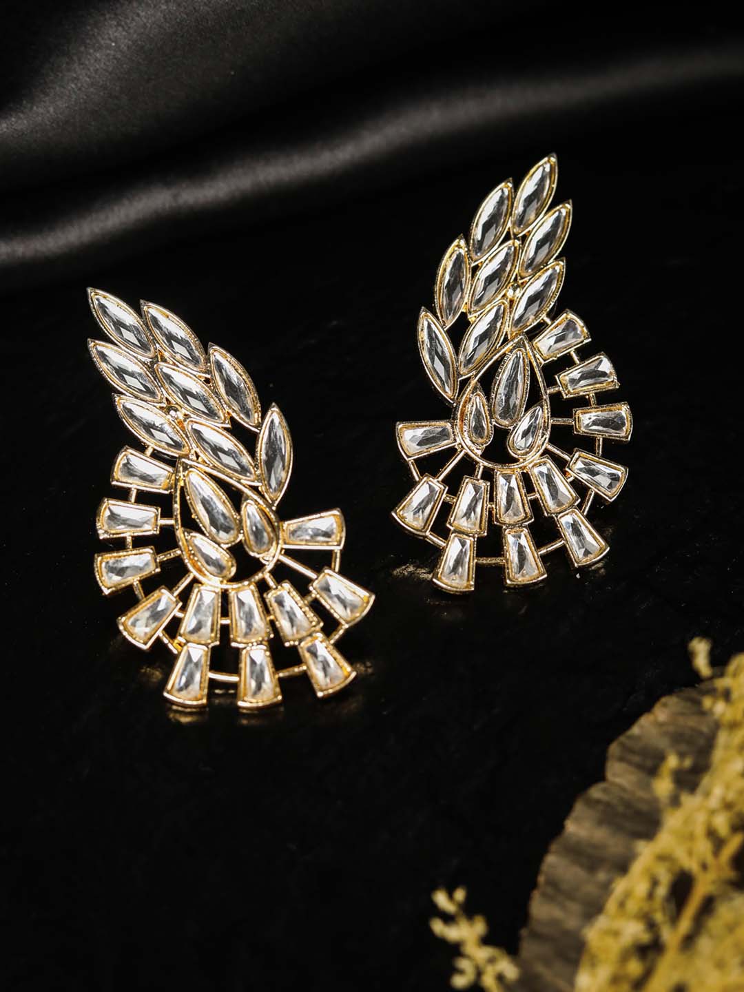 Stones Studded Rose Gold Plated Drop Earring