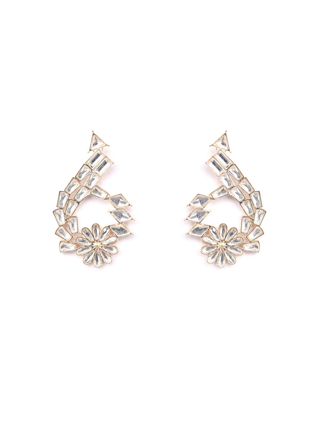 Stones Studded Rose Gold Plated Drop Earring