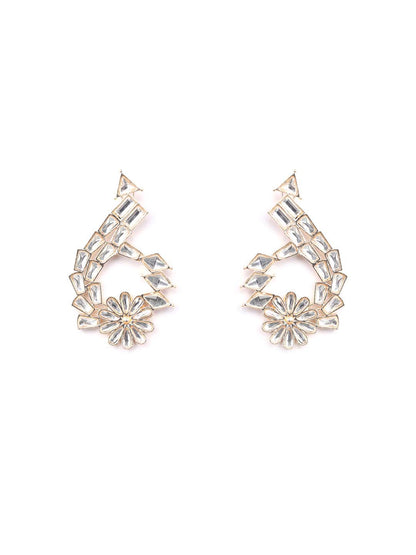 Stones Studded Rose Gold Plated Drop Earring