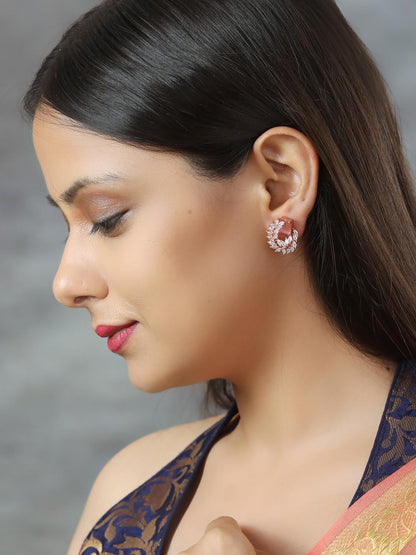 Pink American Diamond Rose Gold Plated Stud Earring