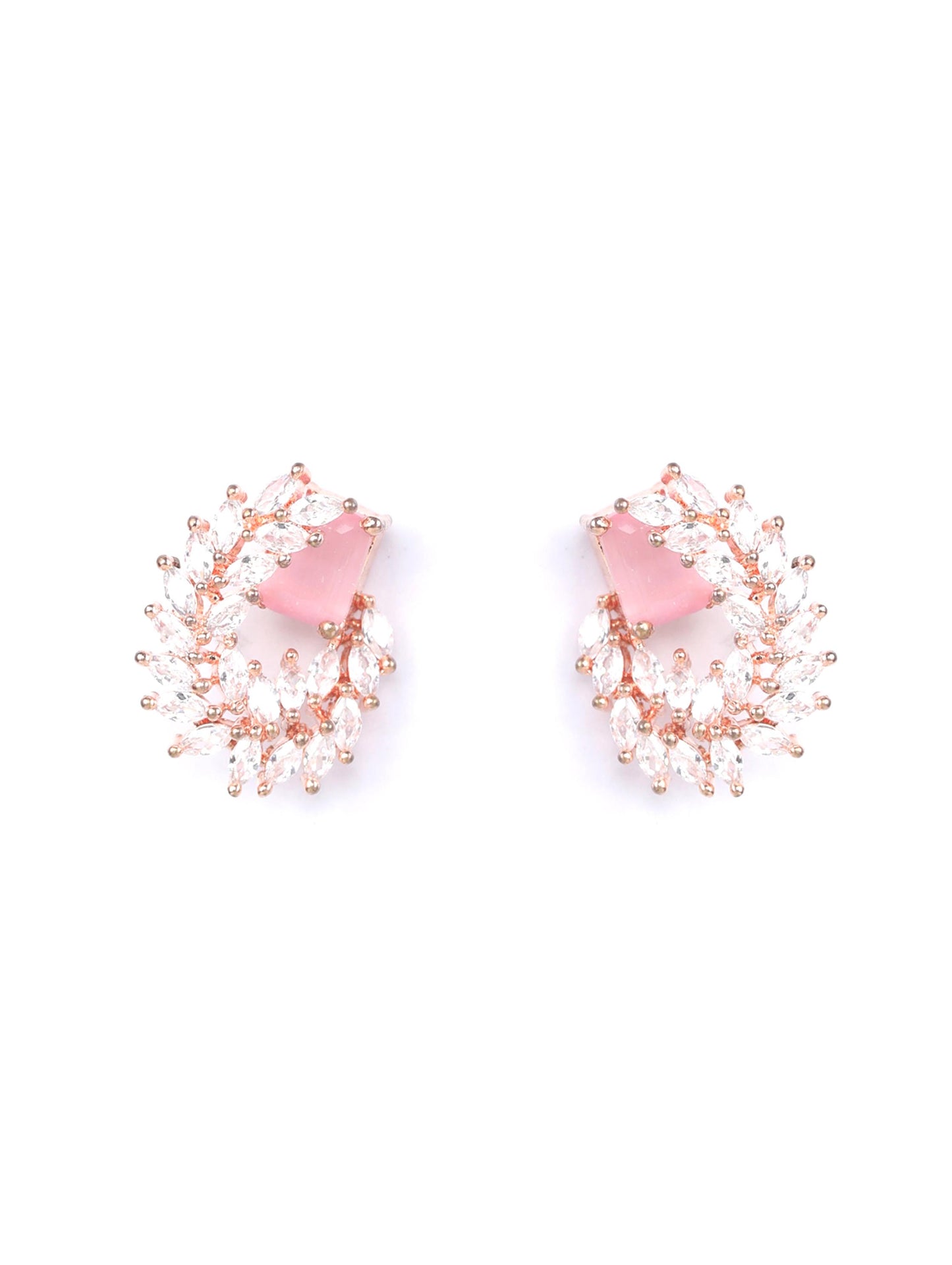 Pink American Diamond Rose Gold Plated Stud Earring