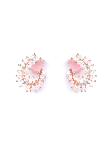 Pink American Diamond Rose Gold Plated Stud Earring