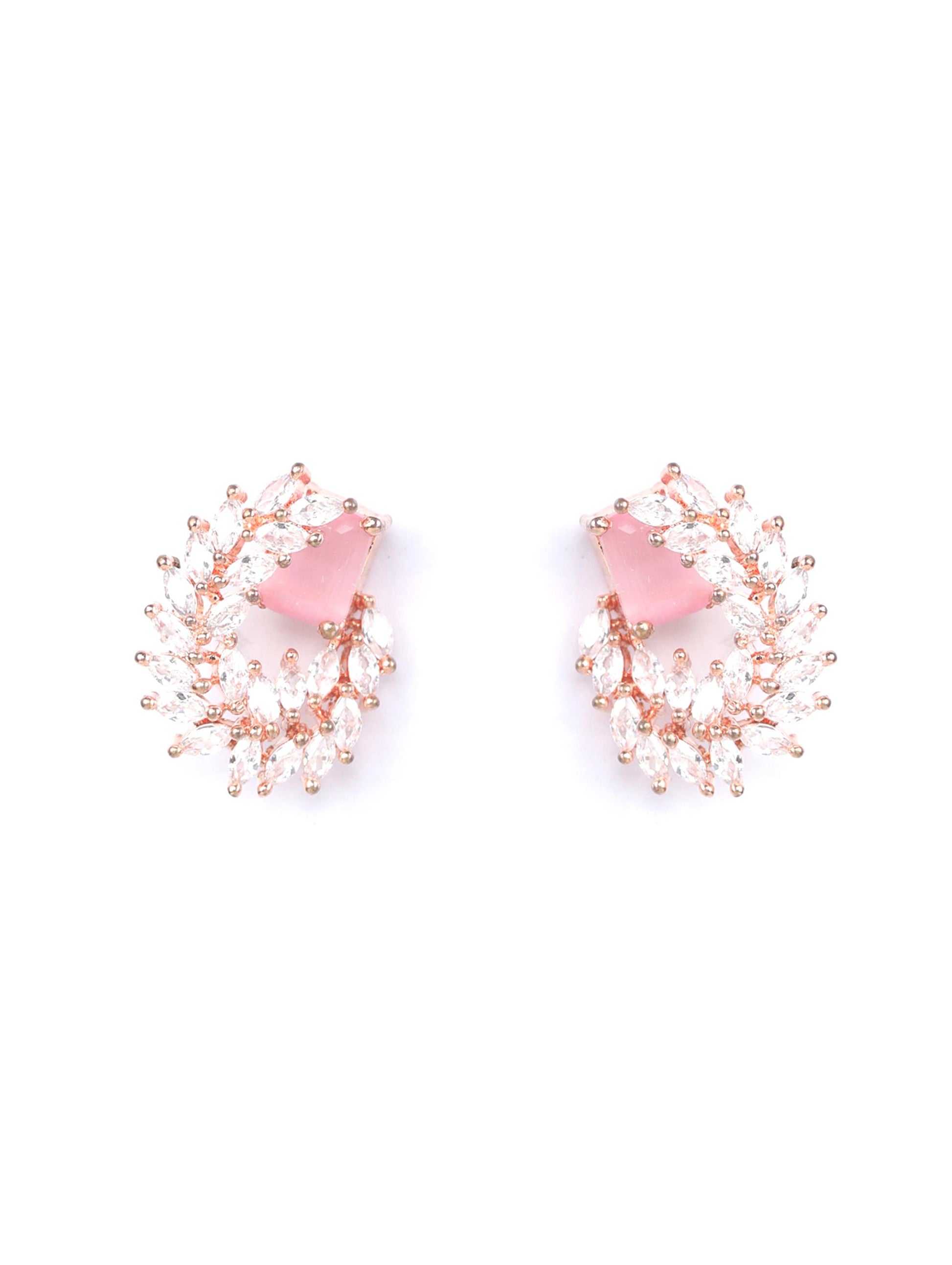 Pink American Diamond Rose Gold Plated Stud Earring