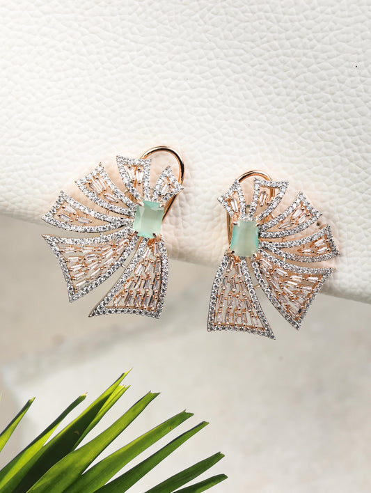 Mint Green American Diamond Cubic Zirconia Rose Gold Plated Stud Earring
