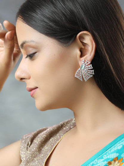 Mint Green American Diamond Cubic Zirconia Rose Gold Plated Stud Earring