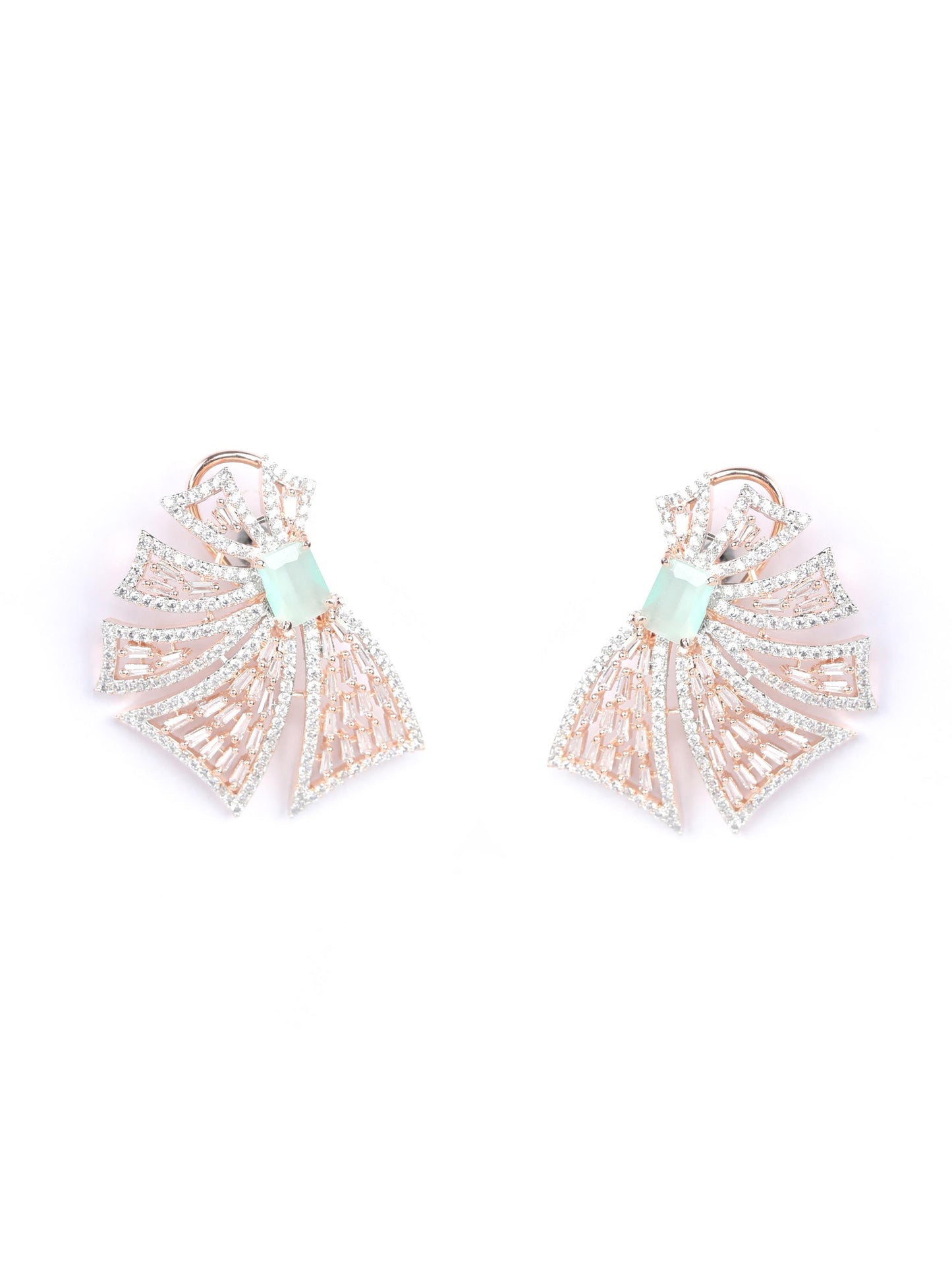 Mint Green American Diamond Cubic Zirconia Rose Gold Plated Stud Earring