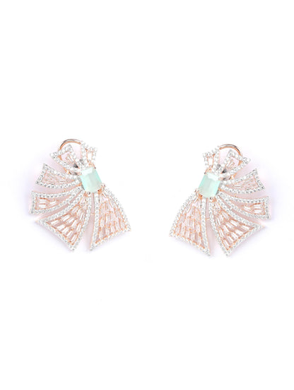 Mint Green American Diamond Cubic Zirconia Rose Gold Plated Stud Earring