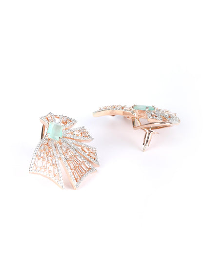 Mint Green American Diamond Cubic Zirconia Rose Gold Plated Stud Earring