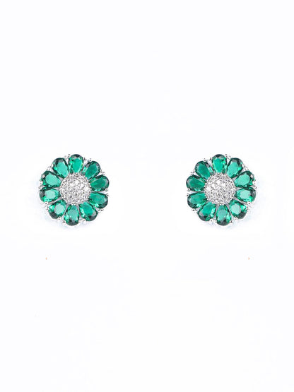 Green American Diamond Cubic Zirconia Silver Plated Stud Earring