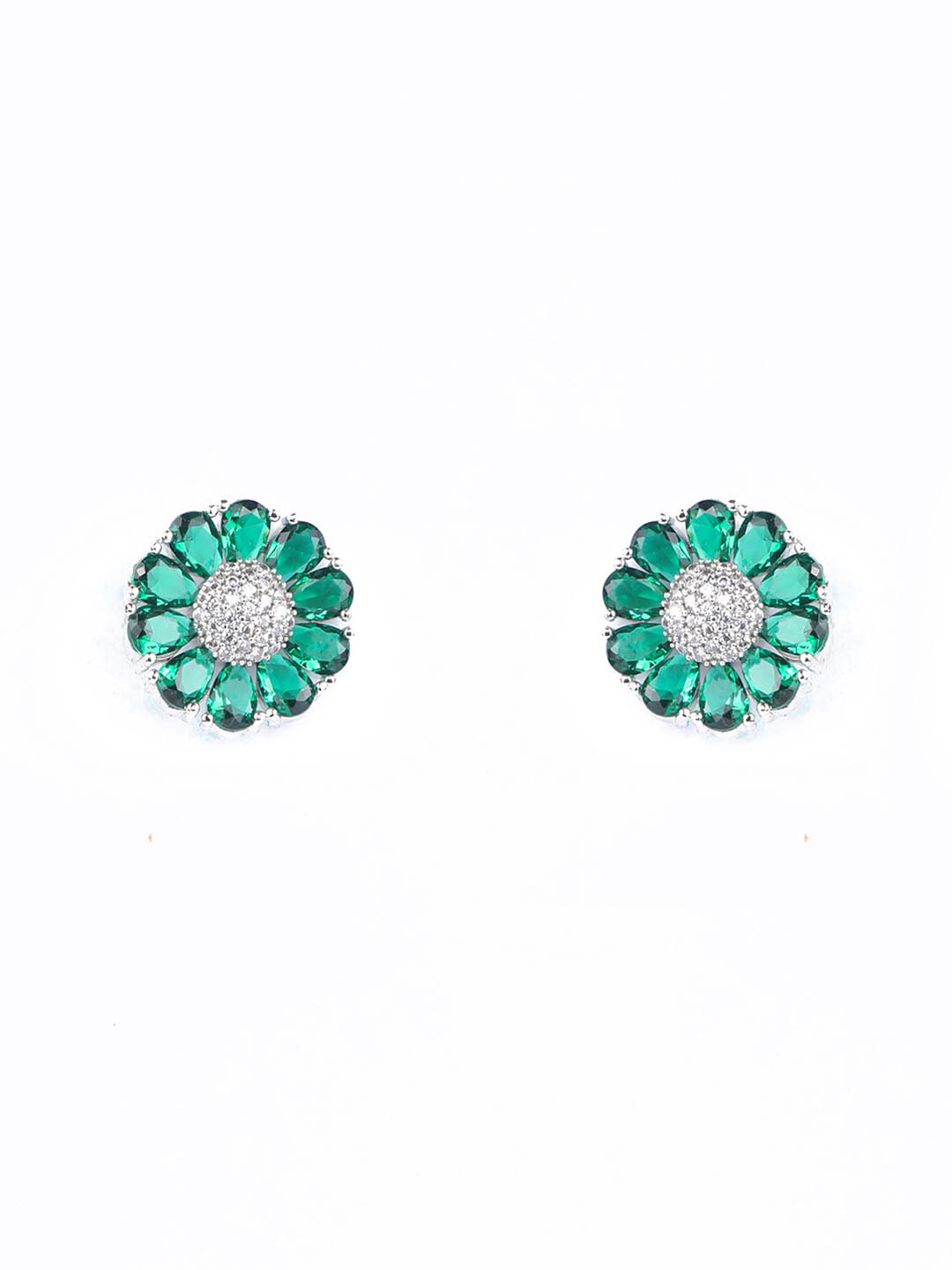 Green American Diamond Cubic Zirconia Silver Plated Stud Earring