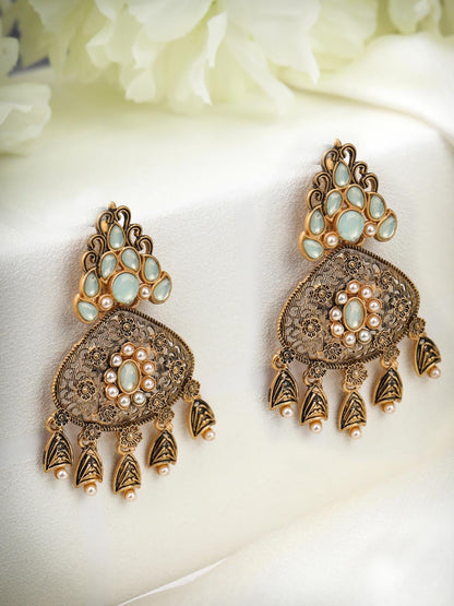 Mint Green Kundan Pearls Gold Plated Chandbali Earring