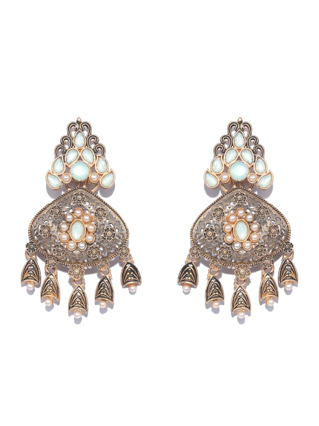Mint Green Kundan Pearls Gold Plated Chandbali Earring