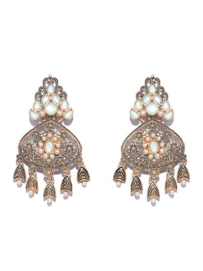 Mint Green Kundan Pearls Gold Plated Chandbali Earring