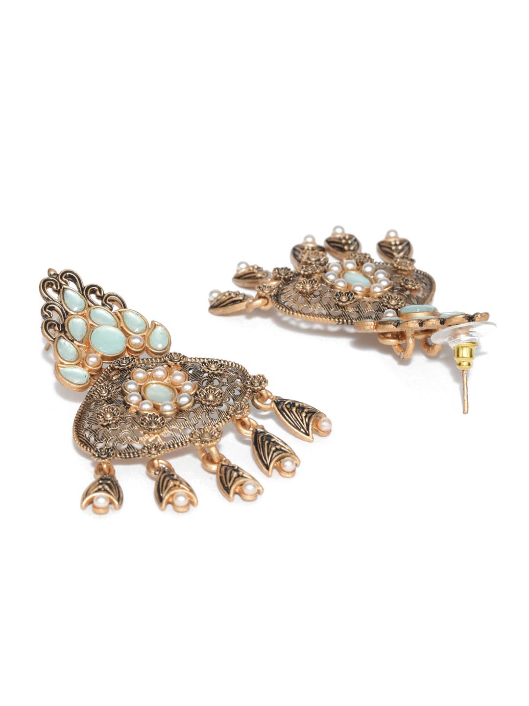 Mint Green Kundan Pearls Gold Plated Chandbali Earring