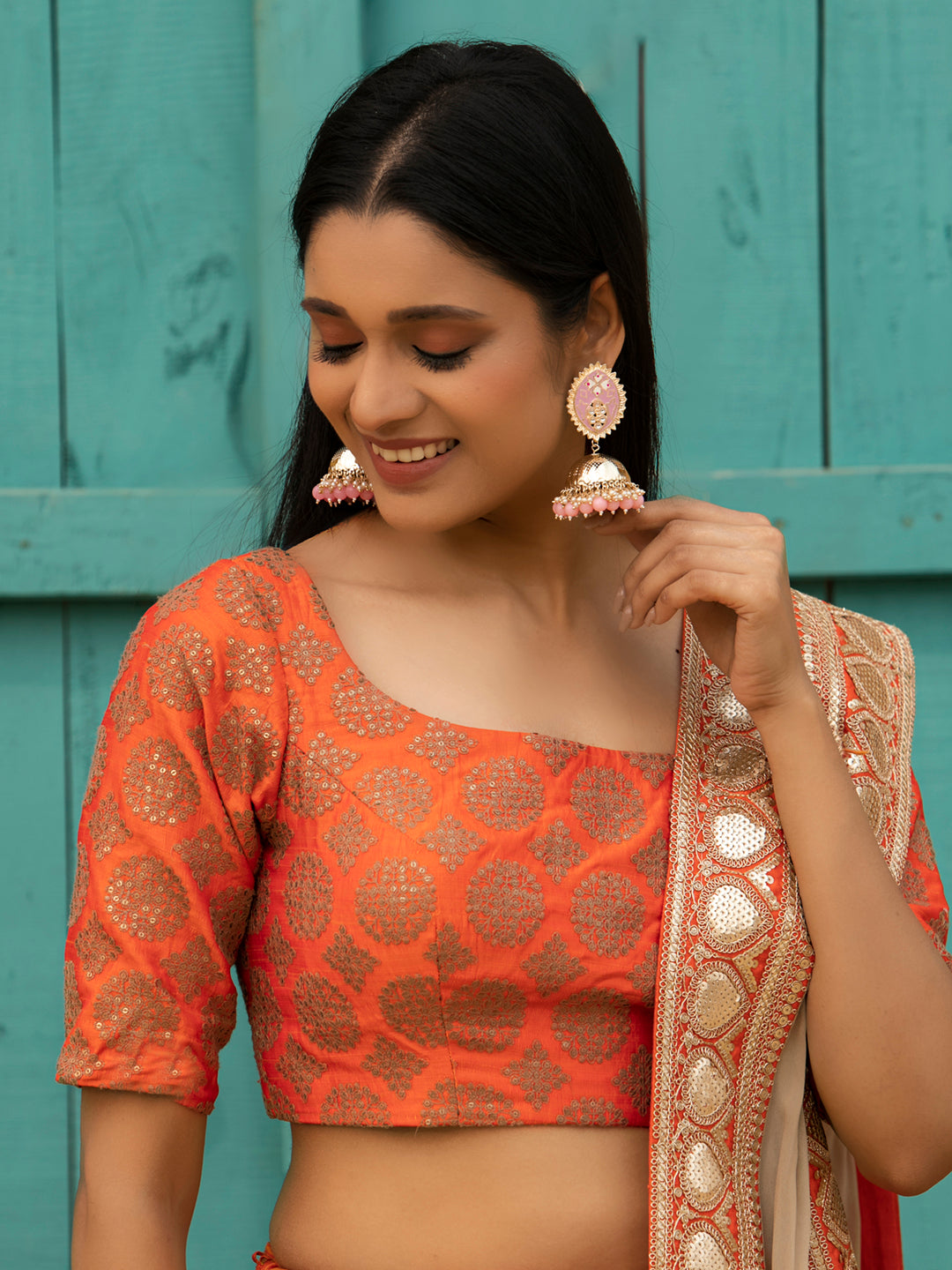 Oversized Pink Kundan Gold Plated Floral Jhumka
