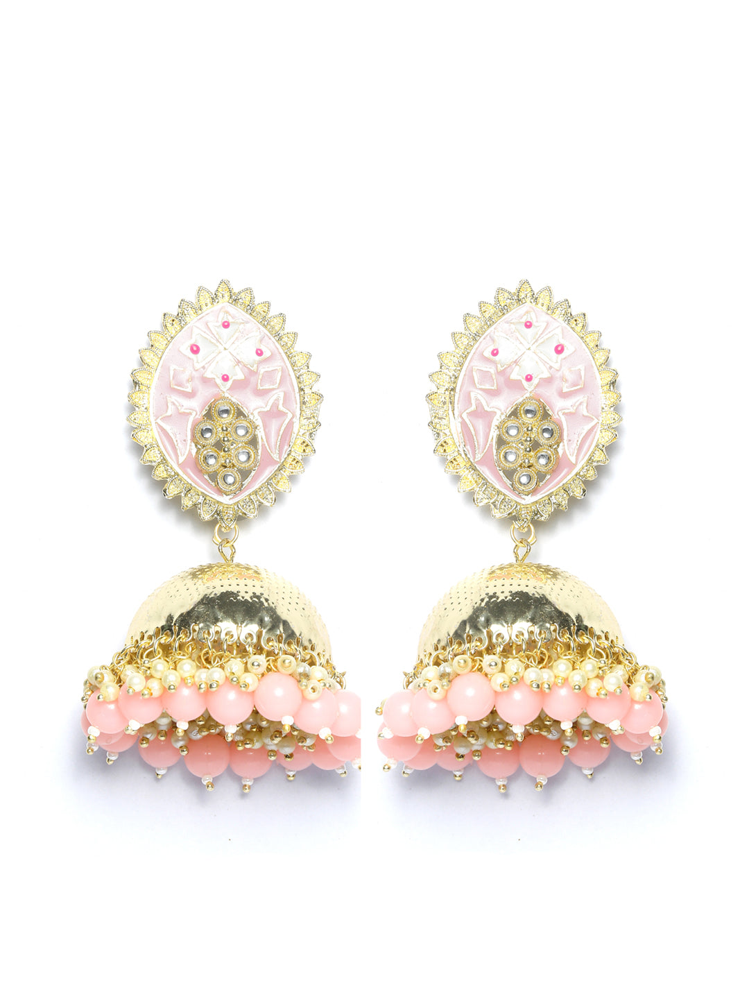Oversized Pink Kundan Gold Plated Floral Jhumka