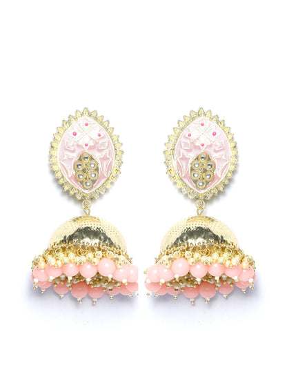 Oversized Pink Kundan Gold Plated Floral Jhumka