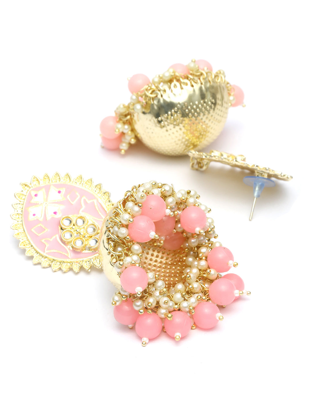 Oversized Pink Kundan Gold Plated Floral Jhumka