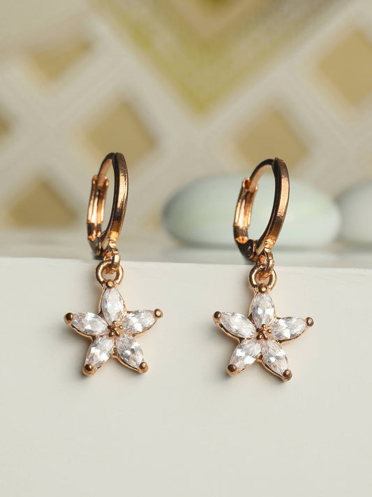 American Diamond Studded Rose Gold Floral Drop Earring