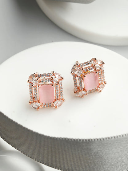 Pink American Diamond Halo Studs