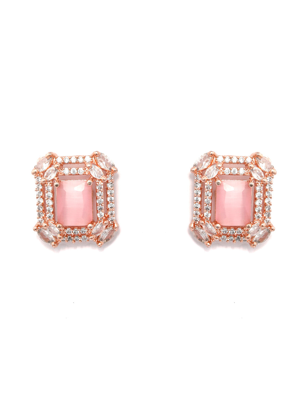 Pink American Diamond Halo Studs