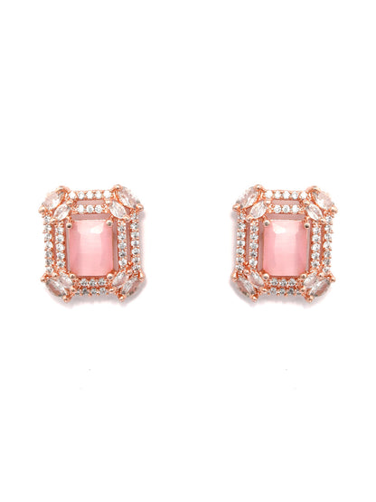 Pink American Diamond Halo Studs