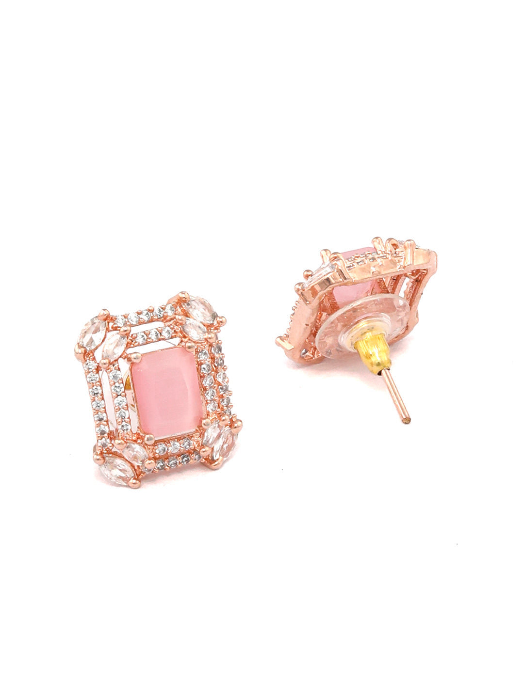 Pink American Diamond Halo Studs