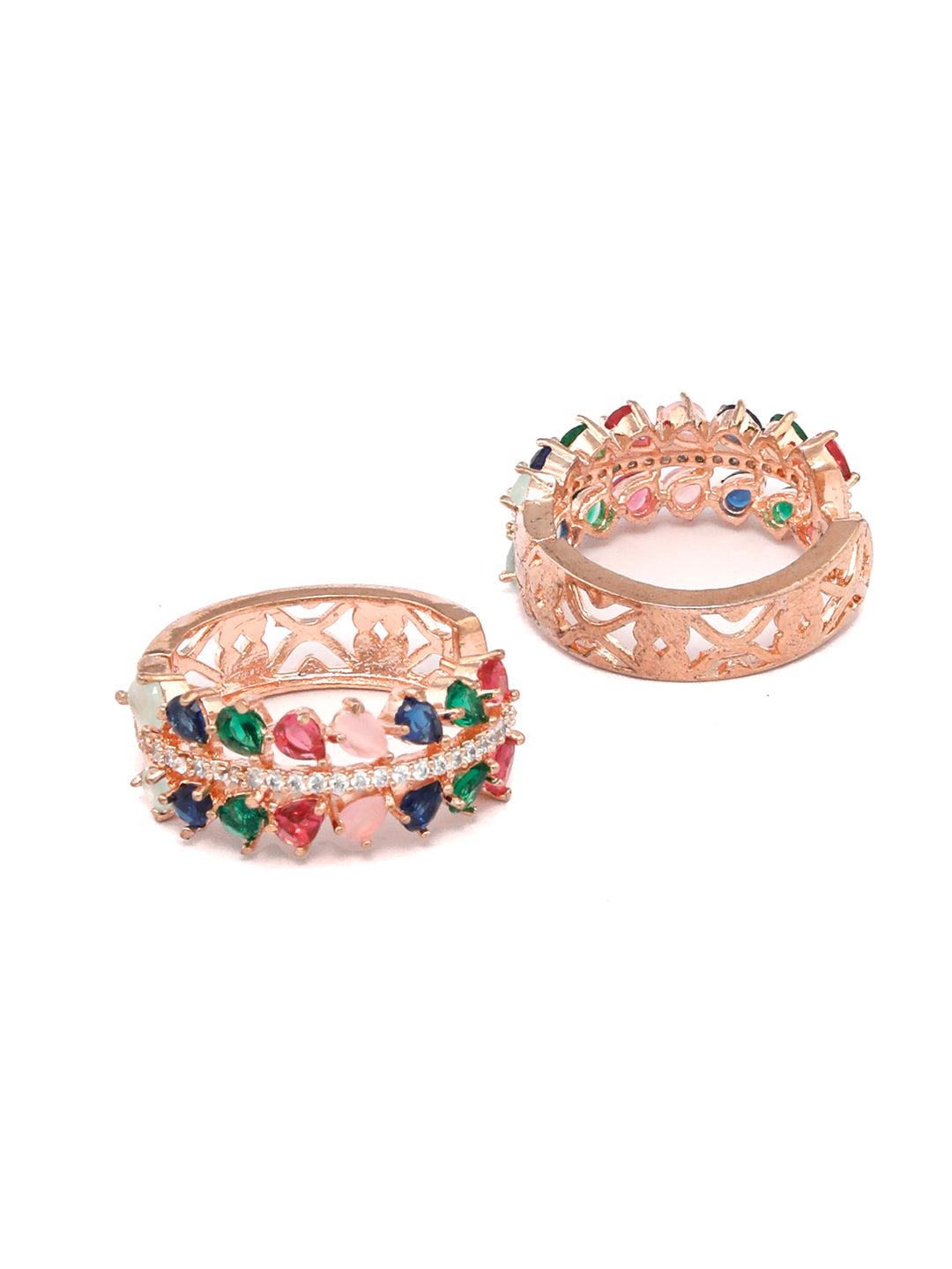 Leaf Magic-Multicolor American Diamond Rose Gold Hoop Earring