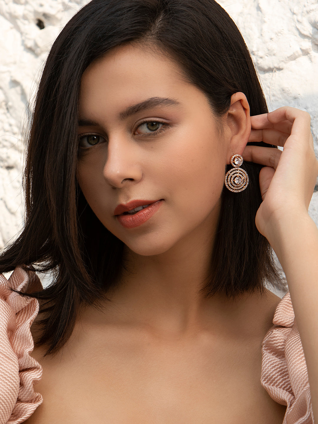 Contemporary Halo-American Diamond Drop Earrings