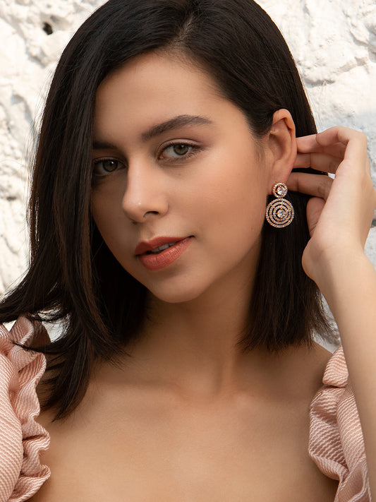 Contemporary Halo-American Diamond Drop Earrings