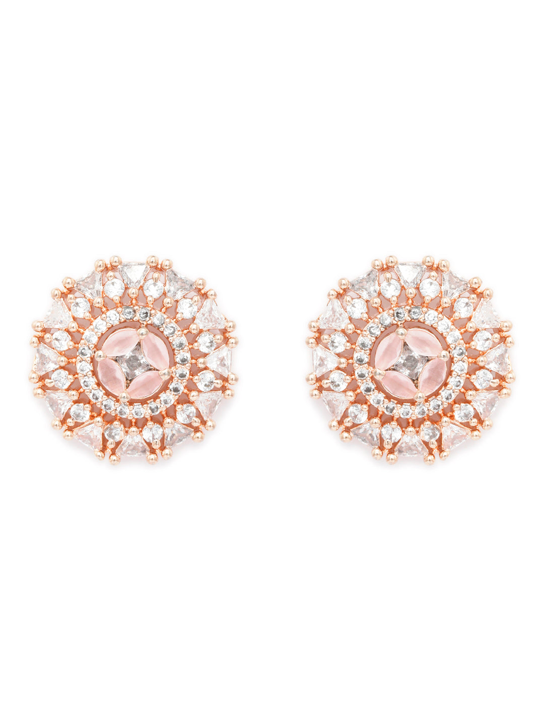 Pink Blooming Flower Rose Gold Studs