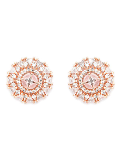 Pink Blooming Flower Rose Gold Studs