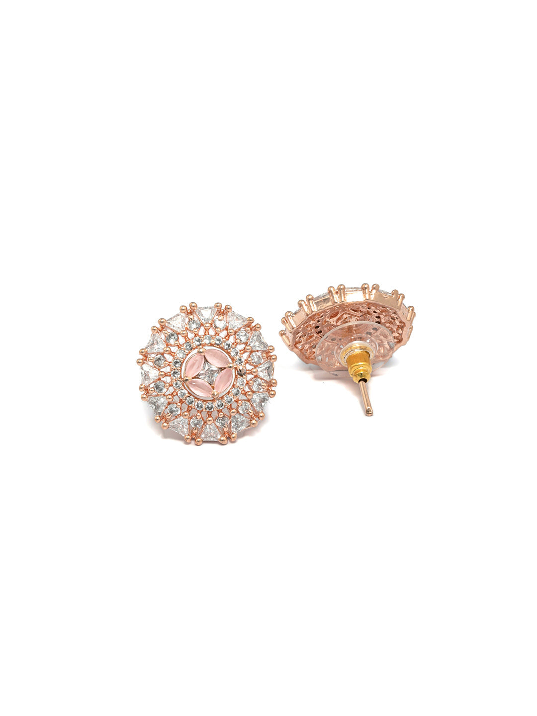 Pink Blooming Flower Rose Gold Studs