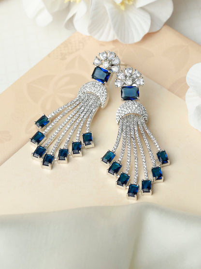 Contemporary Blue American Diamond Drop Earrings