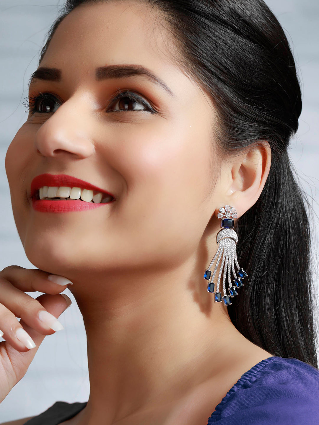 Contemporary Blue American Diamond Drop Earrings