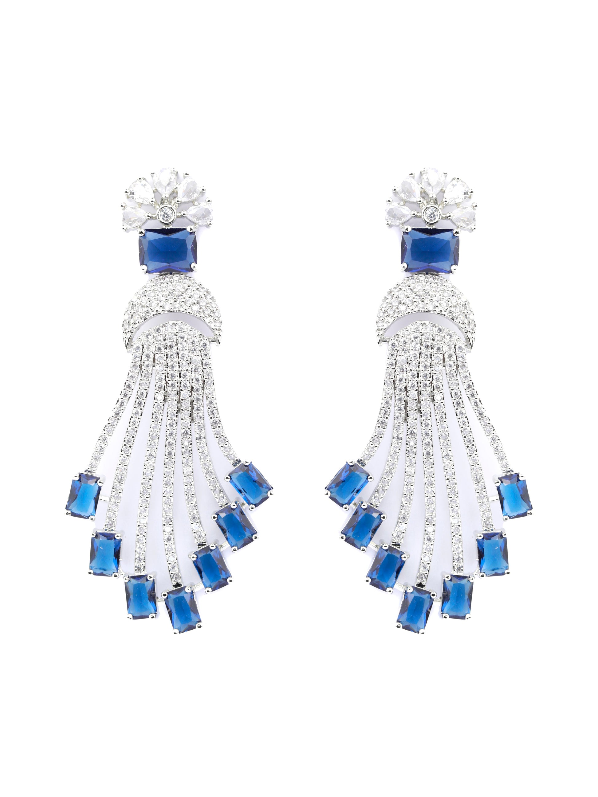 Contemporary Blue American Diamond Drop Earrings