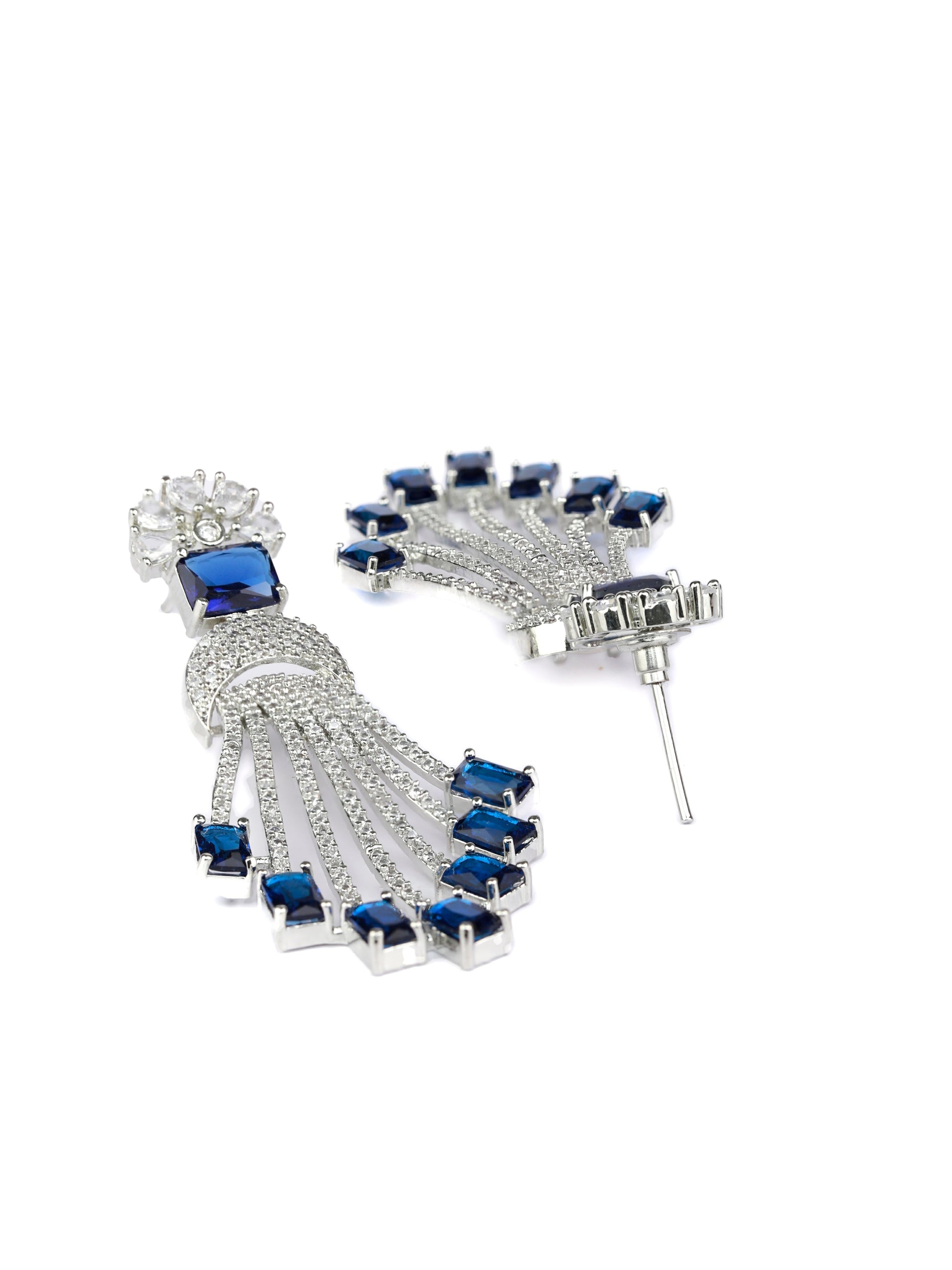 Contemporary Blue American Diamond Drop Earrings