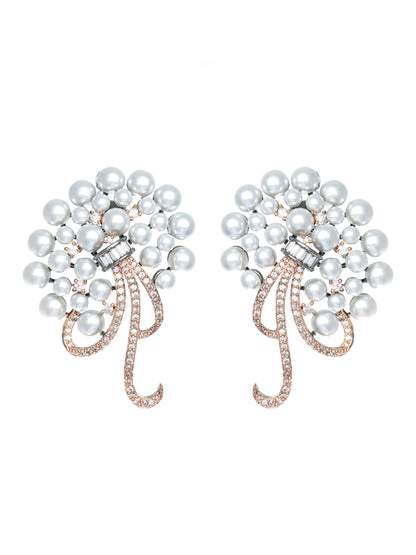 Priyaasi Floral American Diamond Silver Rose Gold Plated Earrings