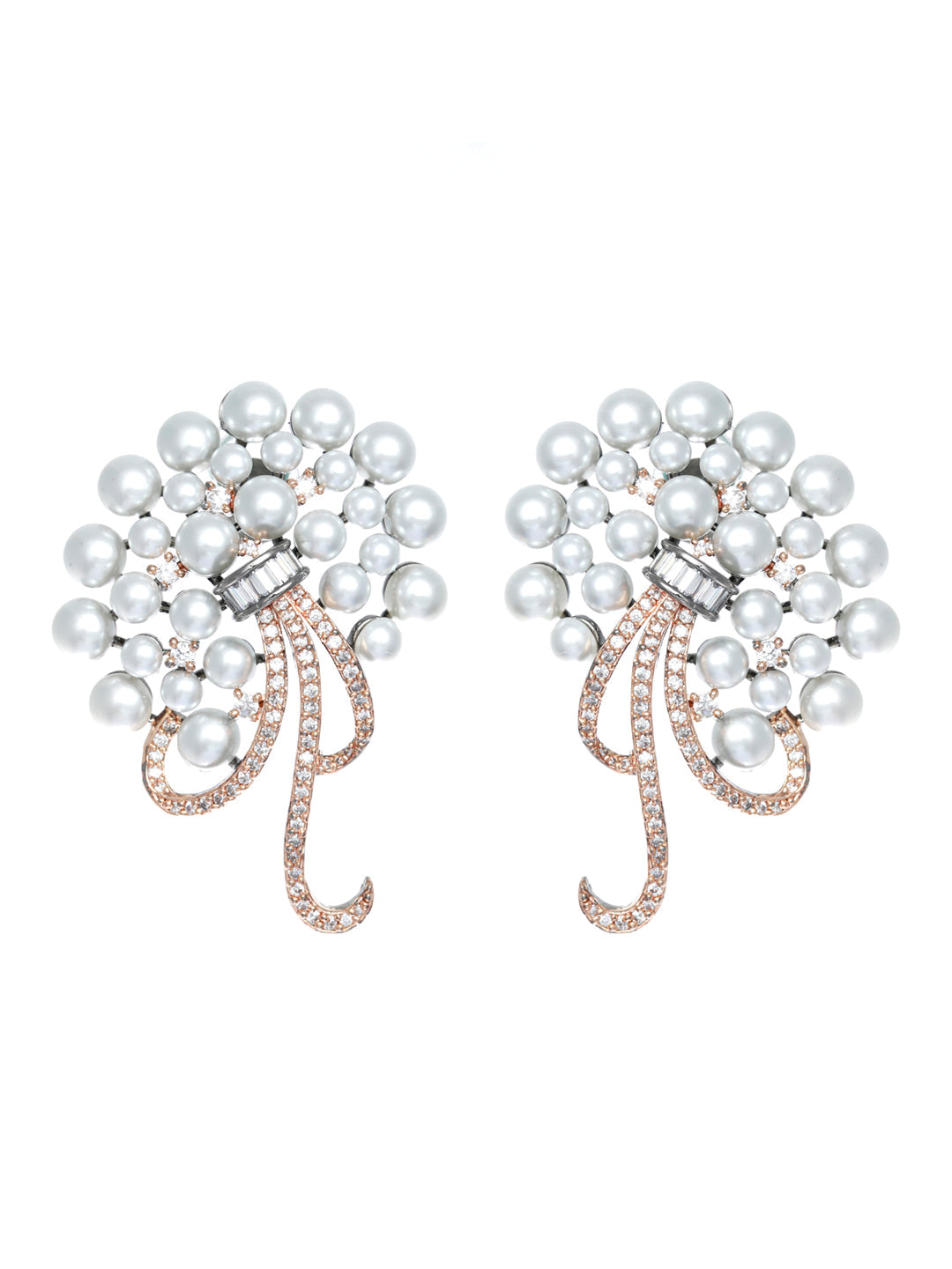 Priyaasi Floral American Diamond Silver Rose Gold Plated Earrings