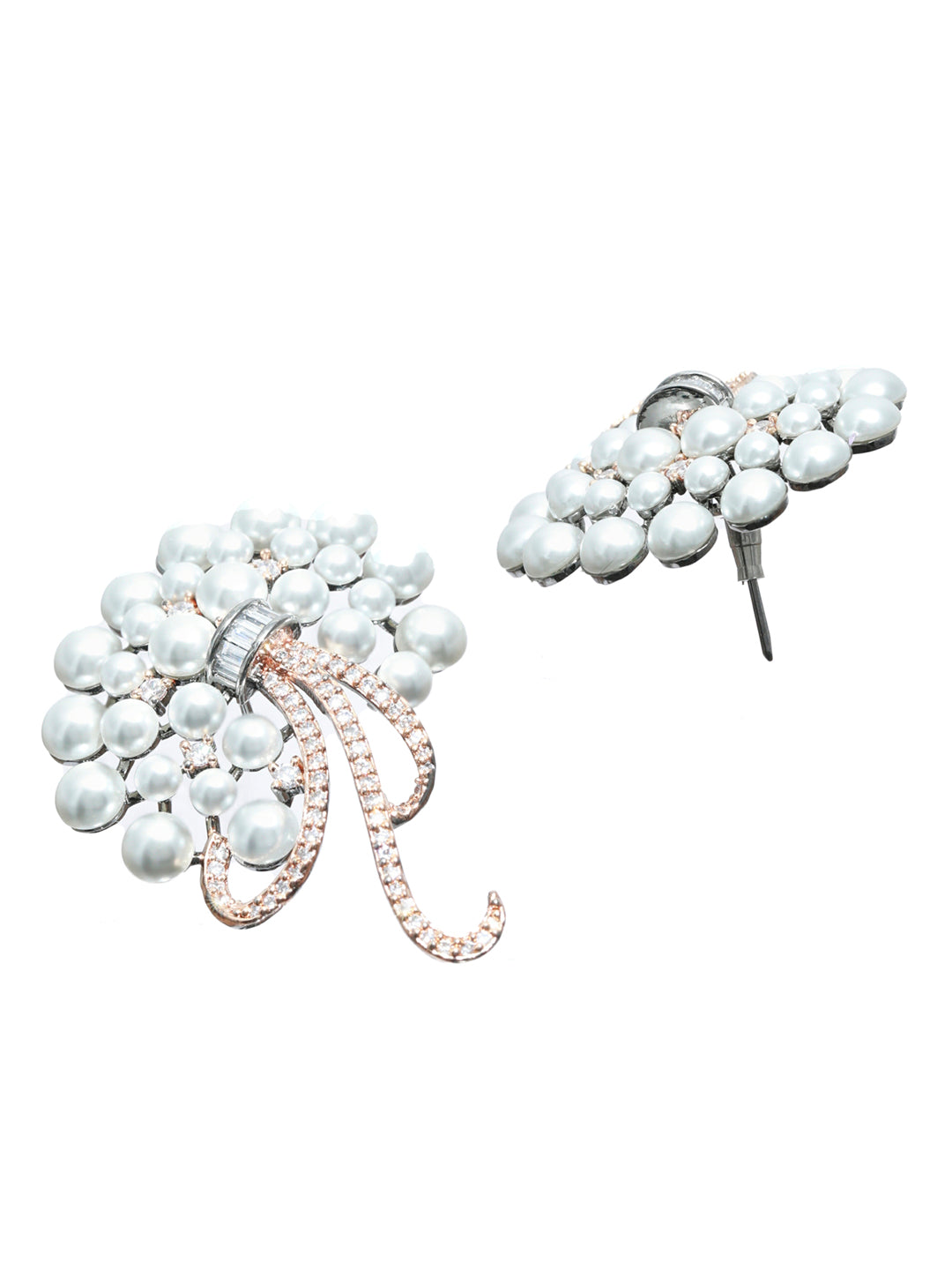 Priyaasi Floral American Diamond Silver Rose Gold Plated Earrings
