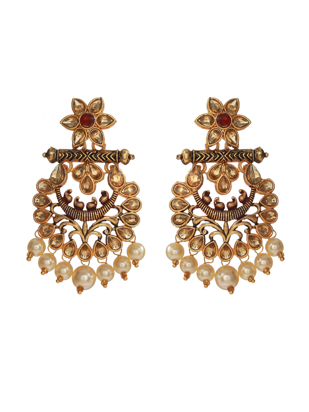 Priyaasi Floral Pearl Drop Gold Plated Earrings